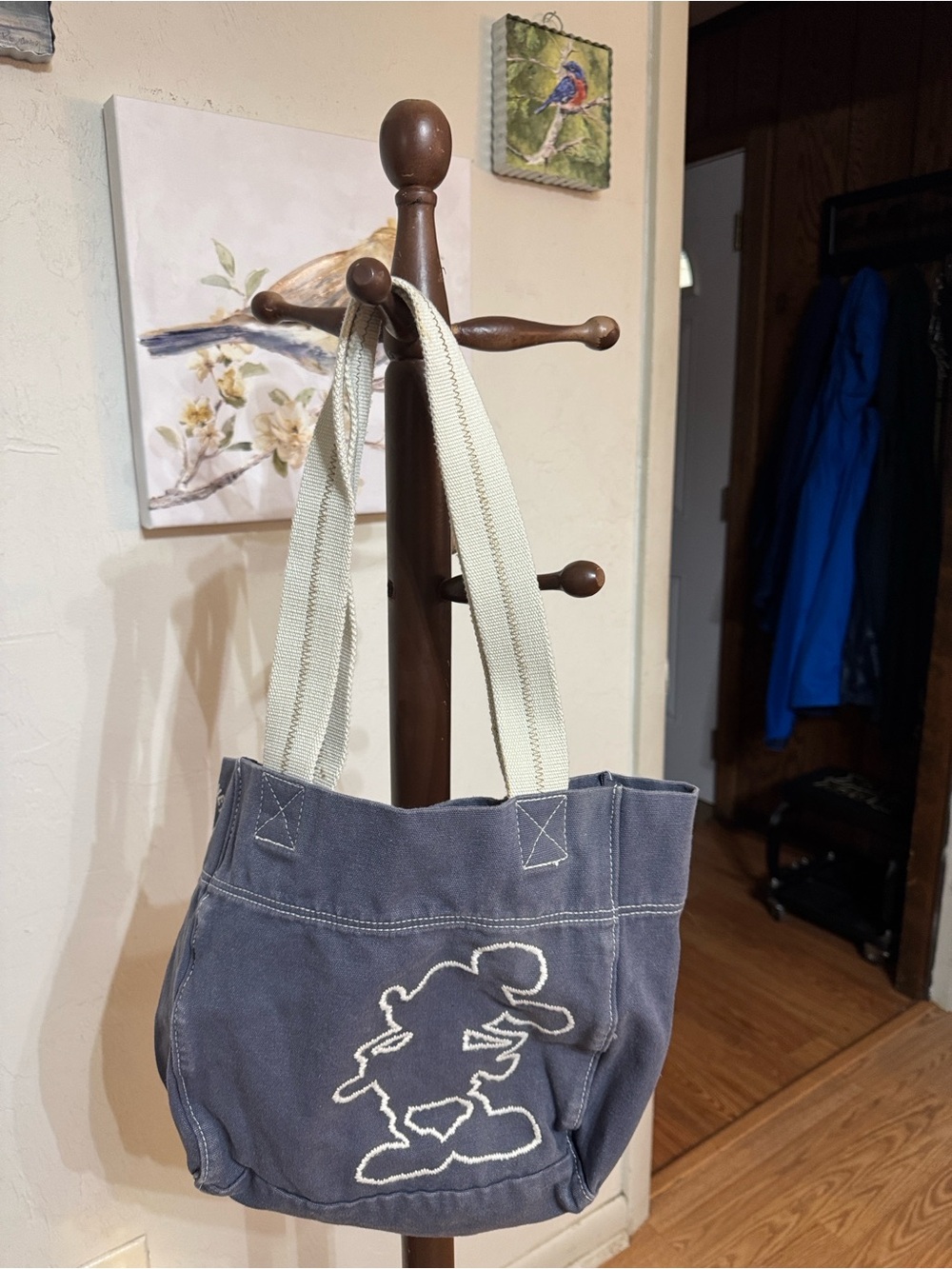 Canvas Tote Bag with Mickey Outline - Gray/Denim Blue Gray